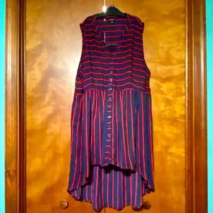 LEXIE - BLUE & RED STRIPE GEORGETTE TUNIC TANK